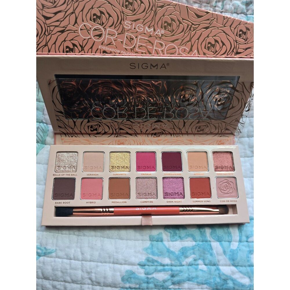 NIB Sigma Beauty Cor-De-Rosa 14 Pan Eyeshadow Palette w/Duel Ended Brush